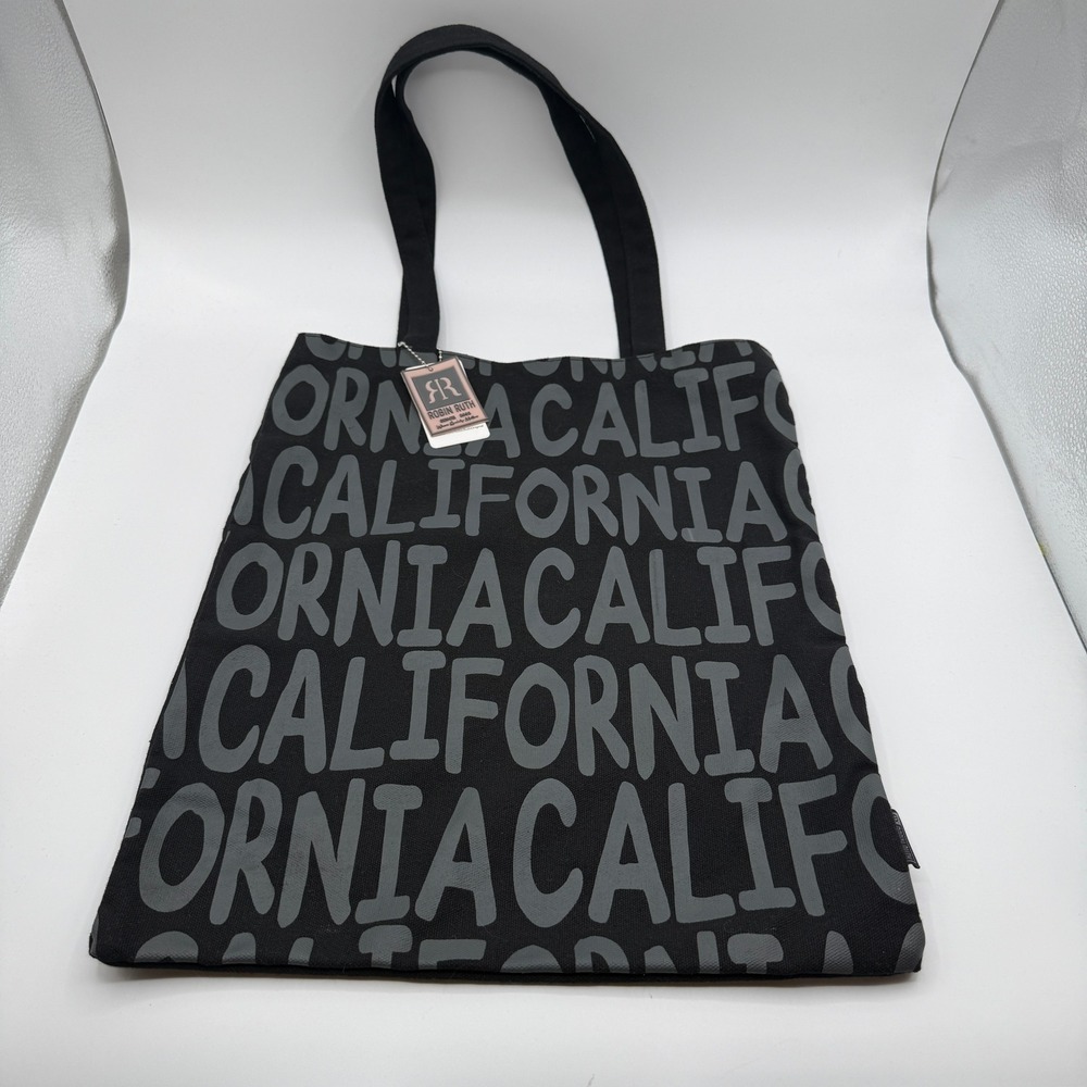 Robin Ruth Tote Bag Women OS Black California Typography Canvas Book Bag NEW